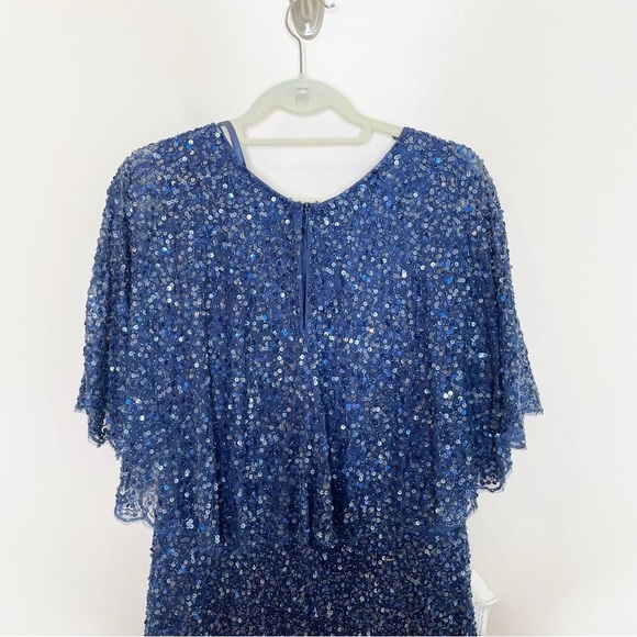 Mac Duggal 4808 Sequin V-neck Cape Sleeve Beaded Waist Gown Midnight 14 - Picture 10 of 12